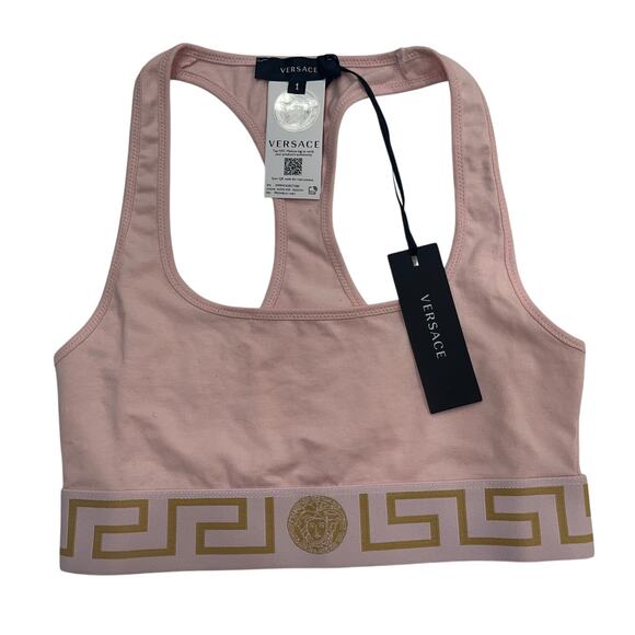 M2-41 VERSACE Women's Greca Sports Bra Cotton Soft Stretch Pink Size 1/XS - Picture 1 of 9